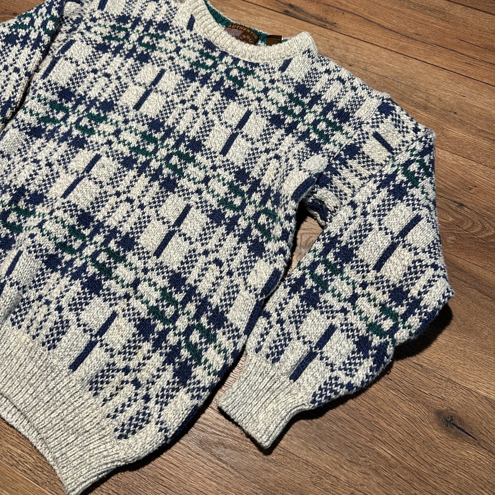 Vintage Authentic Issue Blue Green Plaid Knit Sweater Mens M